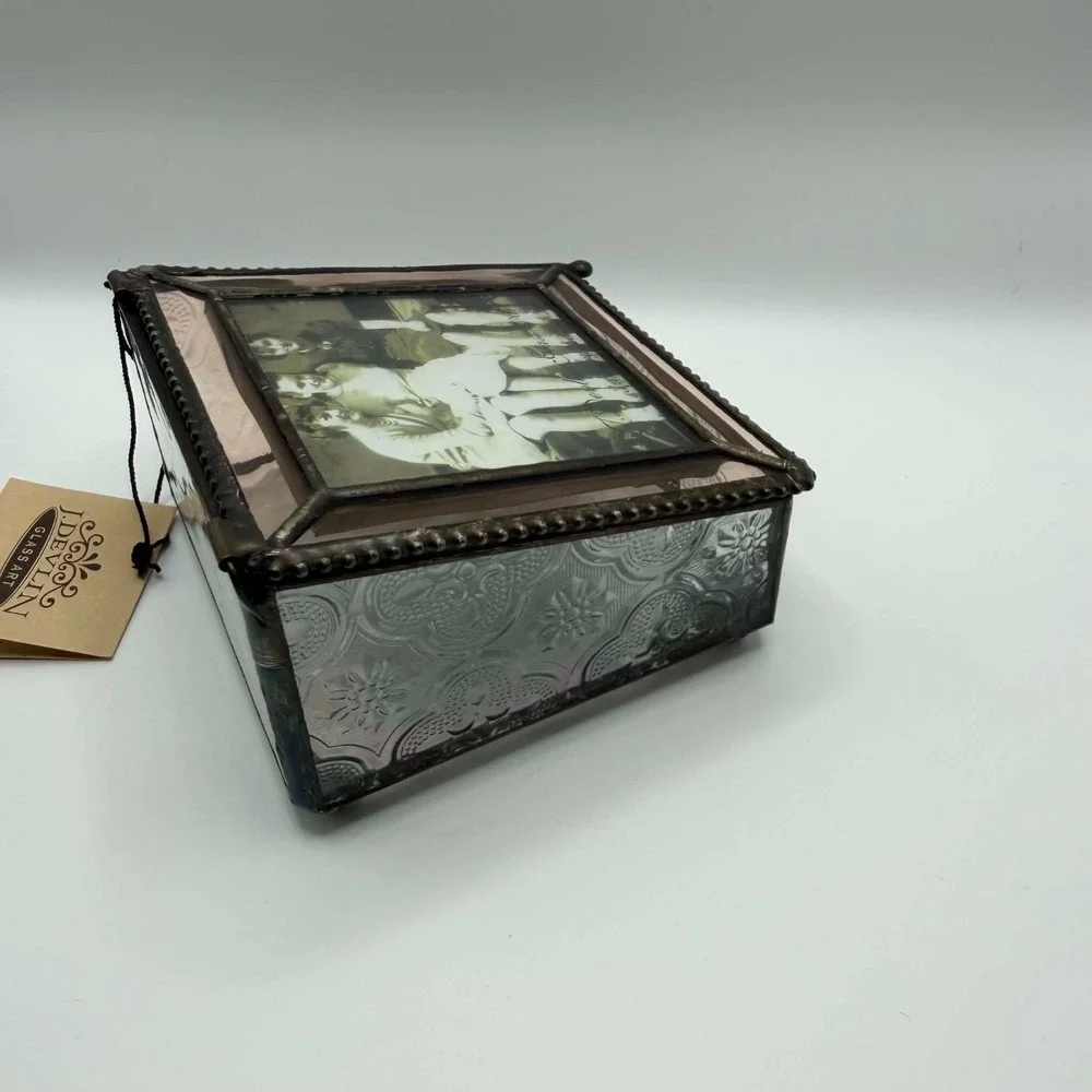 J. Devlin Art Beveled Stained Glass Photo keepsake Jewelry Trinket Box Frame